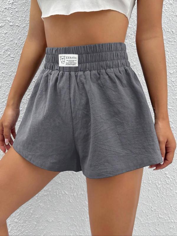 Women's Letter Patched Elastic Waist Shorts, Casual High Waist Wide Leg Shorts, Ladies Bottoms for Summer