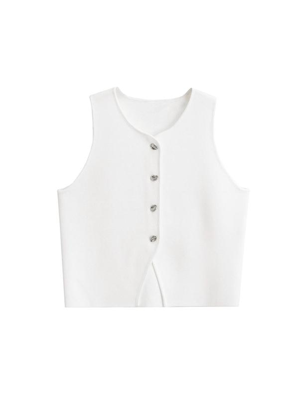 Women's Plain Button Front V Neck Sweater Vest, Casual Sleeveless Knit Top for Spring & Fall, Fashion Women's Knitwear for Daily Wear