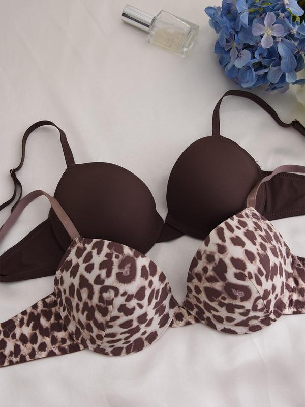 Women's Plain & Leopard Print Multiway Buckle Backless Bra, Casual Comfortable Breathable Bra, Ladies Lingerie for All Seasons