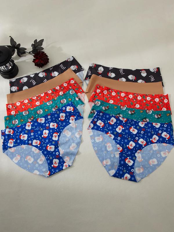  All Over Print Christmas Themed Brief, Soft Comfy Breathable Panties for Daily Wear, Women's Underwear for All Seasons