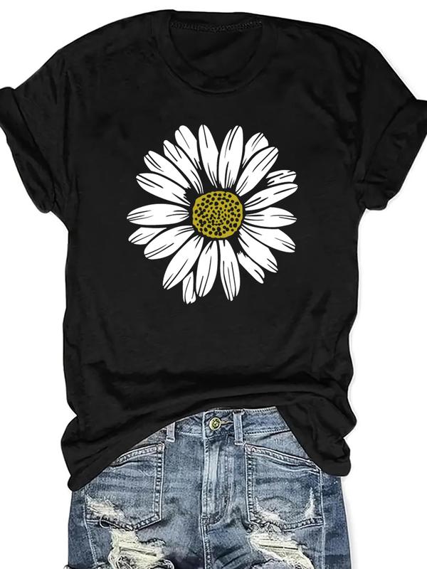 Women's Womenswear Floral Print Round Neck Tee, Casual Comfort Short Sleeve Crew Neck T-shirt for Summer, Streetwear Fashion Women's Top for Daily Wear