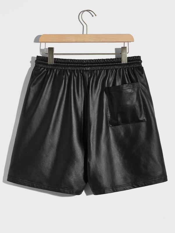 PU Leather Shorts Drawstring Waist Straight Leg Short Pants