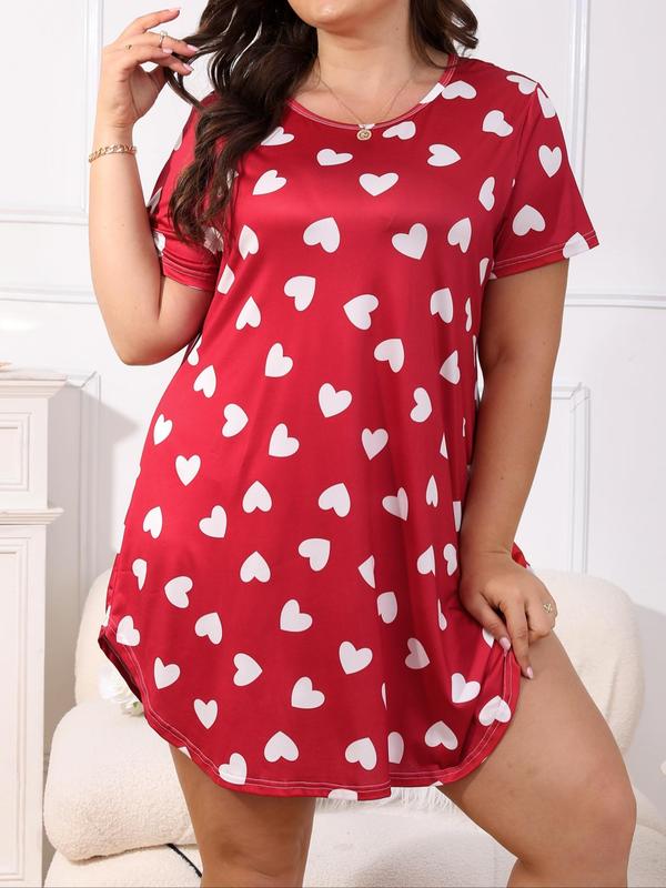  All Over Print Round Neck Tee Nightdress, Casual Short Sleeve Nightgown for Summer, Women's Sleepwear for Indoor Home Wear