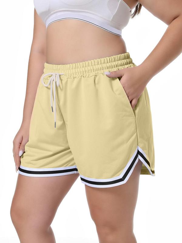  Contrast Binding Drawstring Waist Shorts, Casual Pocket Shorts for Daily Wear, Women's Bottoms for All Seasons