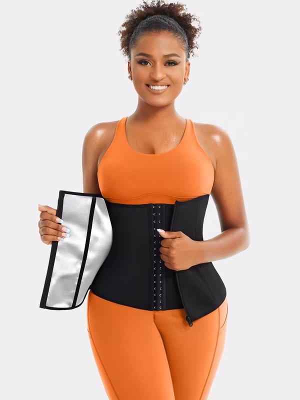 Women's Adjustable Zipper Waist Trainer, Hook Eye Design Solid Tummy Control Waist Cincher, Back To School Clothes, Workout Gym Exercise Clothing Accessories, Fall Outfits, Fallfreshness Clothes, Waist Trainer for Women