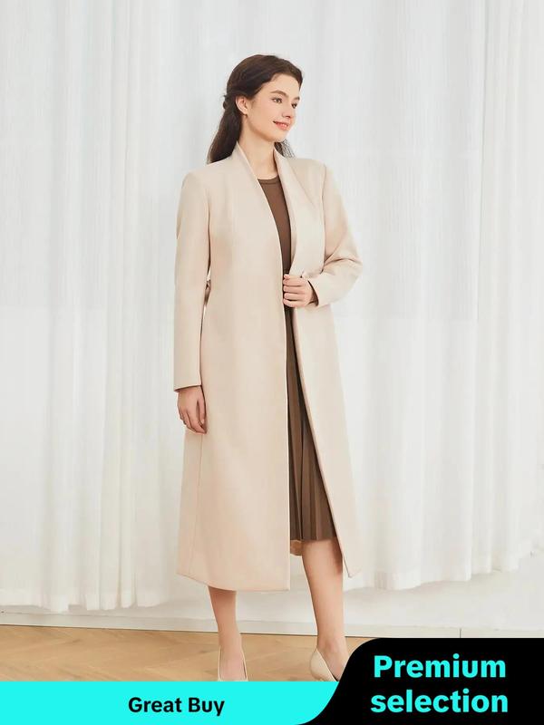 Women's Solid Color Button Belted Wool Coat, Elegant Long Sleeve Outerwear for Fall & Winter, Ladies Clothes for Daily Wear