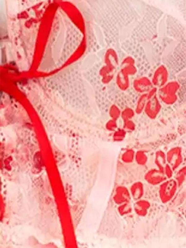 Women's Floral Print Sheer Sexy Lace Lingerie Set, Elegant Bow Decor Underwire Bra & Thong Set, Soft Comfy Breathable Lingerie Set for Women