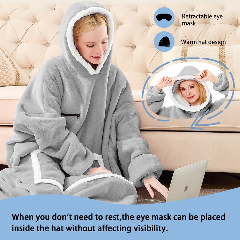 Eye Mask Oversized Wearable Blanket Hoodie,Giant Blanket Hoodie with Sleeves Extra Long