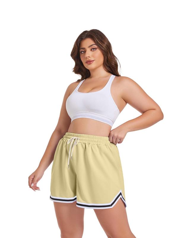  Contrast Binding Drawstring Waist Shorts, Casual Pocket Shorts for Daily Wear, Women's Bottoms for All Seasons