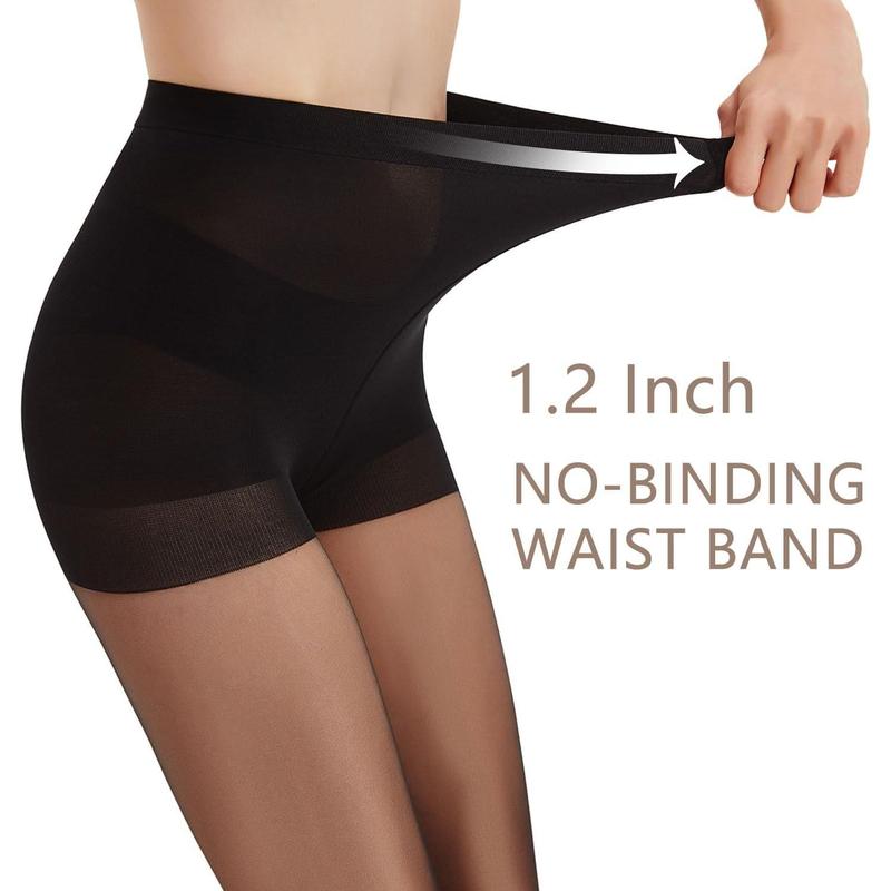 3 Pairs Black Sheer Tights for Women - 20D Not Rip Control Top Pantyhose with Reinforced Toes - Resist Tears