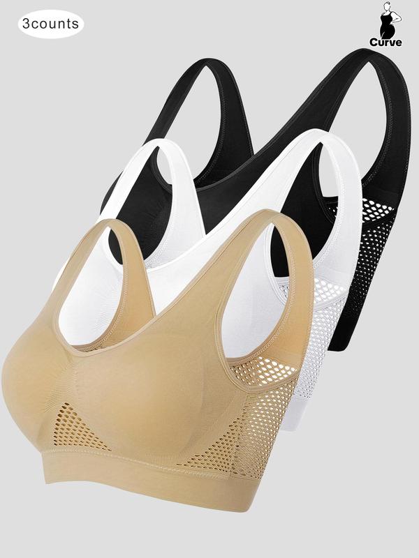 Plus Size Push Up Bra, Women's Breathable Comfortable Wireless Bra for All Seasons, Hollow Out Mesh Plus Size Bra for Women, Summer Wear 2024, Plus Size Women's Clothing