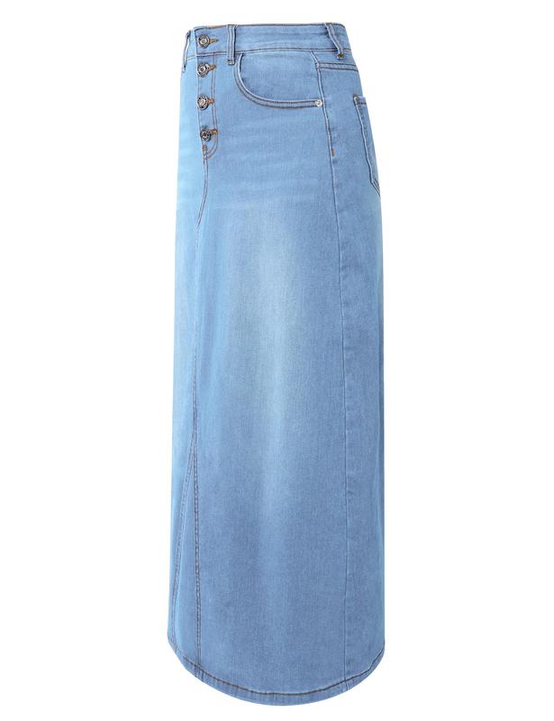 Women's High-Waisted Vintage Denim Maxi Skirt | A-Line Stretch Jean Skirt with Pockets | Casual & Chic Long Skirt for Everyday Wear Womenswear Bottom