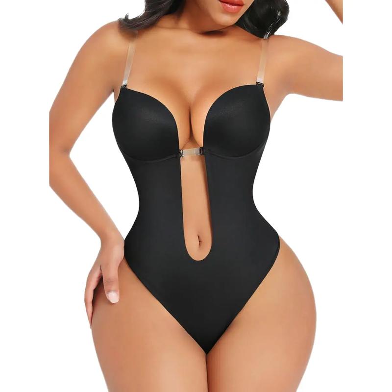 FeelinGirl Seamless Backless Built-in Bra Bodysuit with Open Crotch Comfortable Soft Fabrics Womenswear