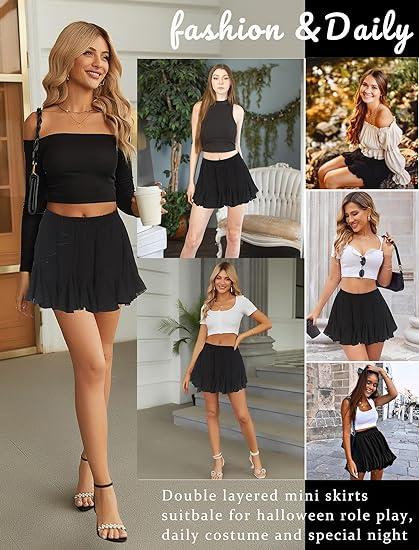 Avidlove Women's Pleated Skater Skirt Basic Casual High Waisted Ruffles Flared Mini Lingerie Skirts Womenswear