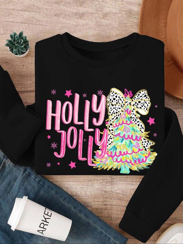 Women's Christmas Tree Print Round Neck Sweatshirt, Casual Long Sleeve Crew Neck Pullover for Fall & Winter, Women's Clothes for Daily Wear