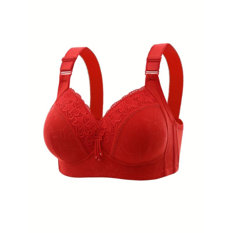 Contrast Lace Wireless Bra, Comfy & Breathable Push Up Bra, Women's Lingerie & Underwear