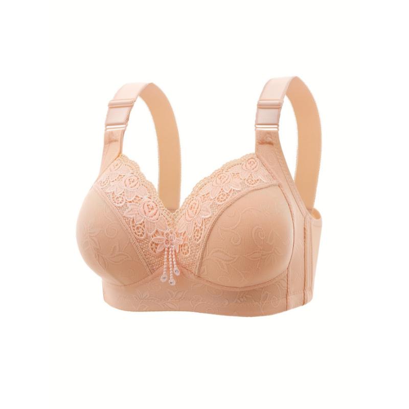 Contrast Lace Wireless Bra, Comfy & Breathable Push Up Bra, Women's Lingerie & Underwear