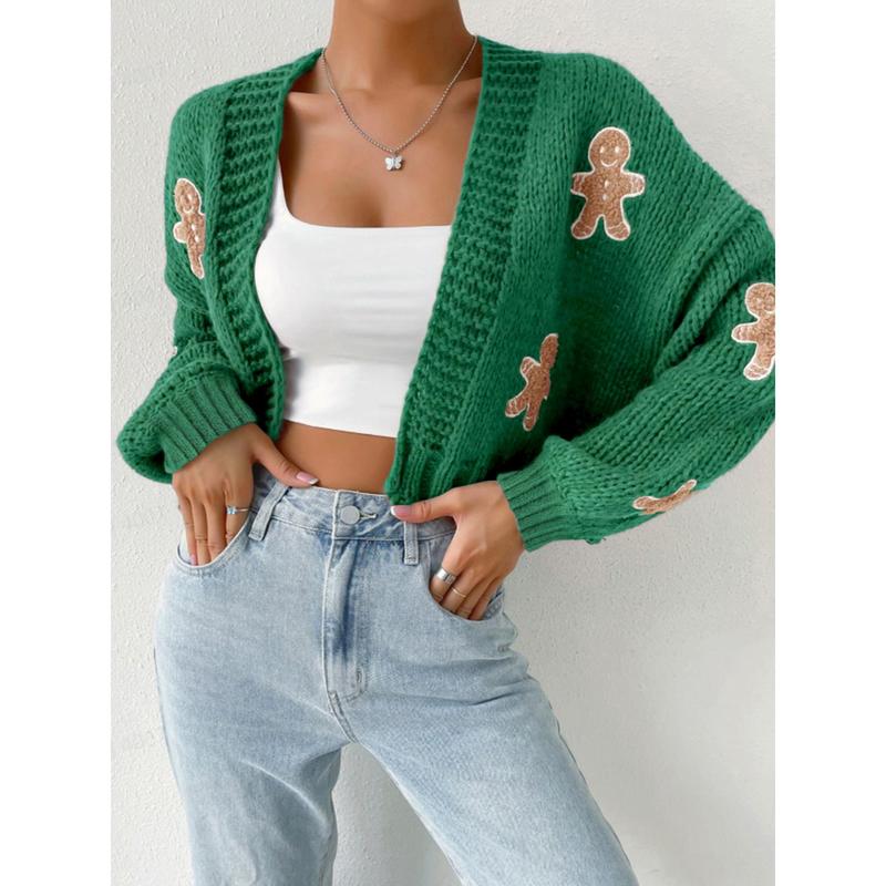 Women's Christmas Open Front Cropped Cardigan Sweaters Long Sleeve Ugly Style Christmas Man Cardigan