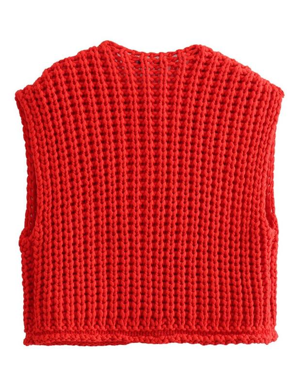 Women's Plain Button Front Pocket Sweater Vest, Casual V Neck Sleeveless Knitwear for Fall & Winter, Fashion Ladies' Knit Clothing for Daily Wear