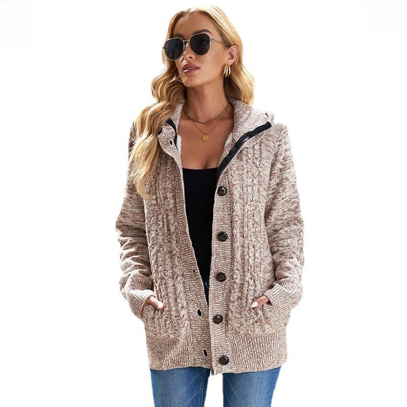 Sweater Coat Women's Autumn and Winter New Loose-Fitting Women's Women's Hooded Fleece Sweater Outer Tops