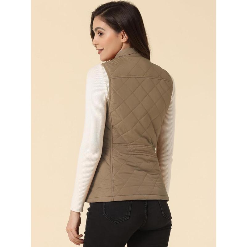 Allegra K Women's Puffer Vest Stand Collar Lightweight Gilet Quilted Zip Vest