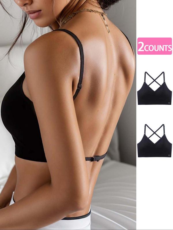 Women's Solid Wireless Push Up Bra, Casual Adjustable Strap Backless Lingerie Top, Soft Comfortable Breathable Lingerie for Daily Wear