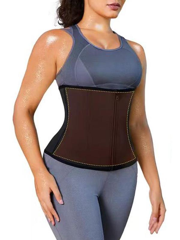 Women's Adjustable Zipper Waist Trainer, Hook Eye Design Solid Tummy Control Waist Cincher, Back To School Clothes, Workout Gym Exercise Clothing Accessories, Fall Outfits, Fallfreshness Clothes, Waist Trainer for Women