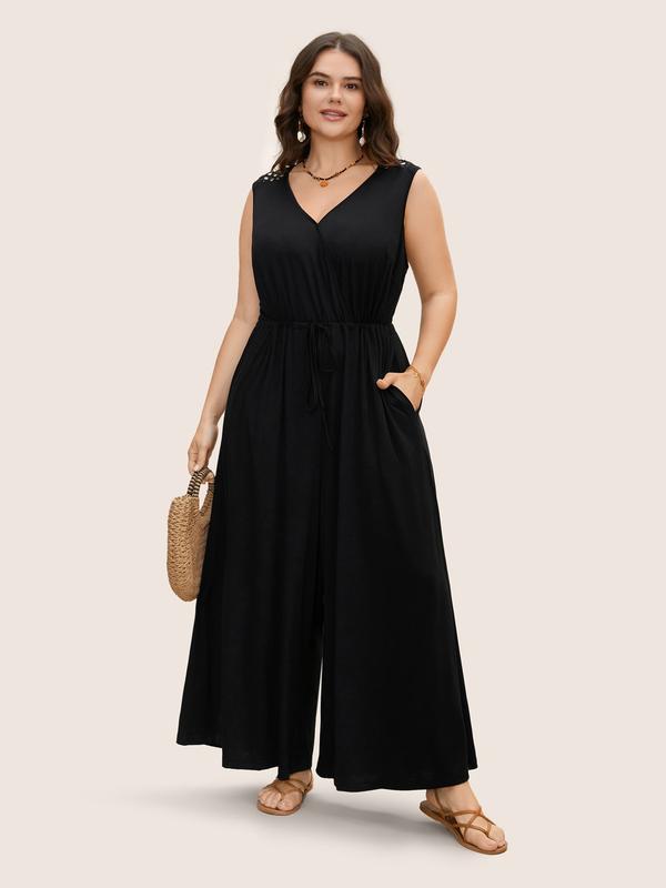 BloomChic V Neck Crocheted Cut Out Jumpsuit