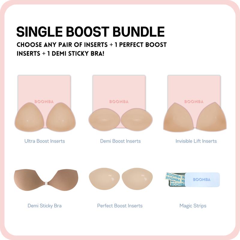 BOOMBA Single Boost Bundle - Patented Adhesive Bra Inserts - Pack of 3