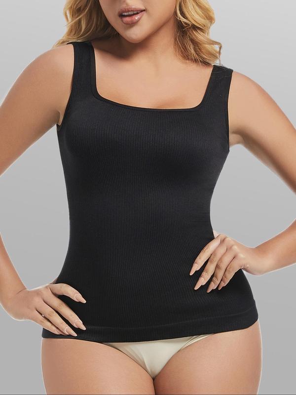 Women's Solid Color Square Neck Shapewear Tank Top, Tummy Control Sleeveless Shapewear Top, Seamless Shapewear Top for Daily Wear