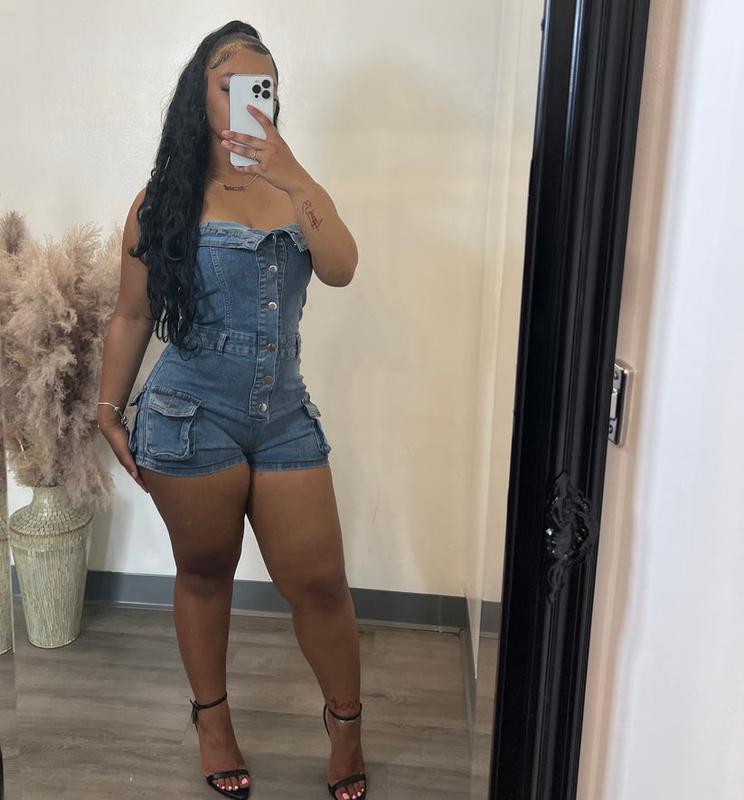 Women's Summer Denim Jumpsuit Sexy Sleeveless Jean Short Rompers with Pockets Womenswear Overalls Basic Casual Fashion Casual Fashion Comfort Fit