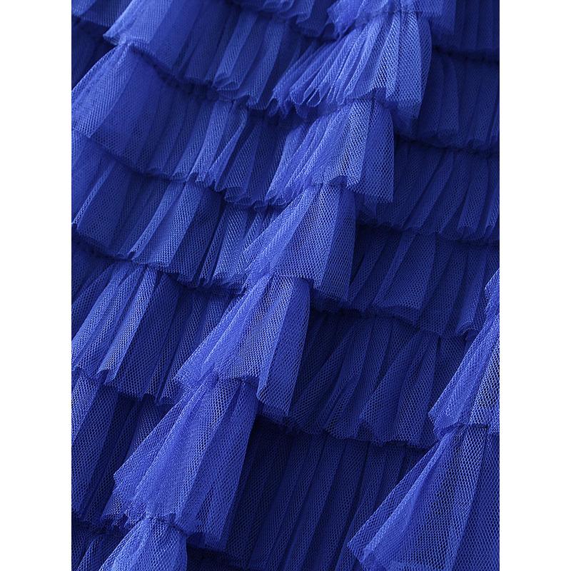 Women's Long Skirt Multilayer Mesh Pleated High Waist High Stretch Elegant Solid Color Cake Skirt Fashion Light