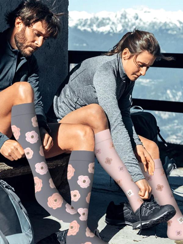 Women's Floral Print Over The Calf Socks, Breathable Comfortable Socks for Daily Wear, Ladies Socks for All Seasons