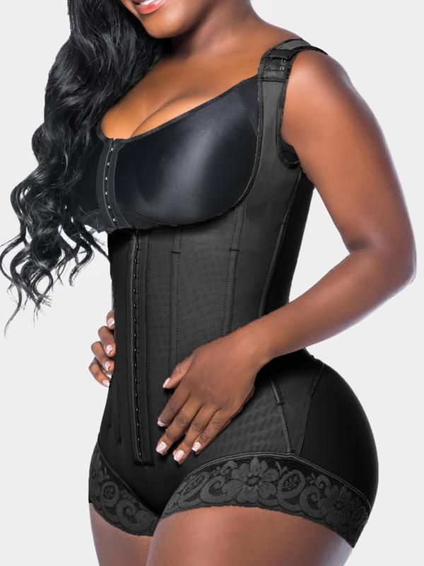 Women's Contrast Lace Hook & Eye Shapewear Romper, Open Bust Tummy Control Butt Lifter, Shapewear Bodysuit for Daily Wear Sexy