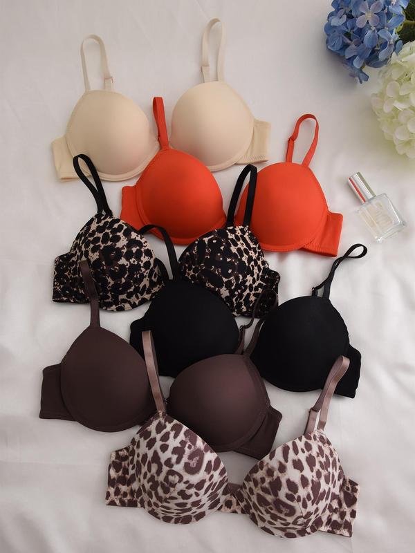 Women's Plain & Leopard Print Multiway Buckle Backless Bra, Casual Comfortable Breathable Bra, Ladies Lingerie for All Seasons