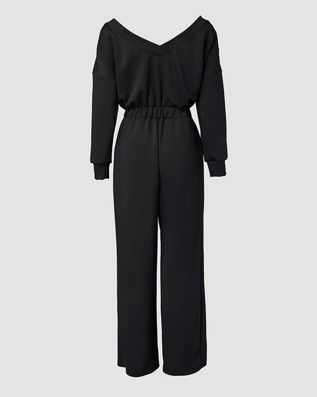 Chicme Off Shoulder V-Back Stretchy Waist Pocket Design Jumpsuit Comfortable Womenswear