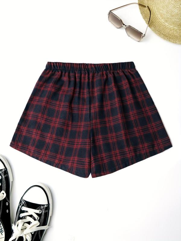 Women's Plaid Print Elastic Waist Shorts, Casual Comfy Shorts for Daily Wear, Ladies Bottoms for All Seasons