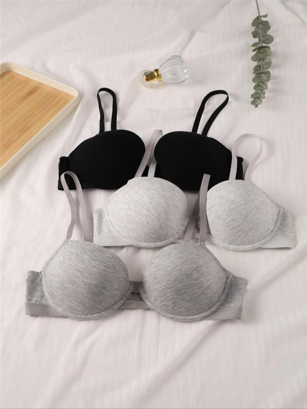 Women's Solid Color Adjustable Strap Bra, Casual Comfortable Breathable Buckle Back Bra, Lingerie for All Seasons