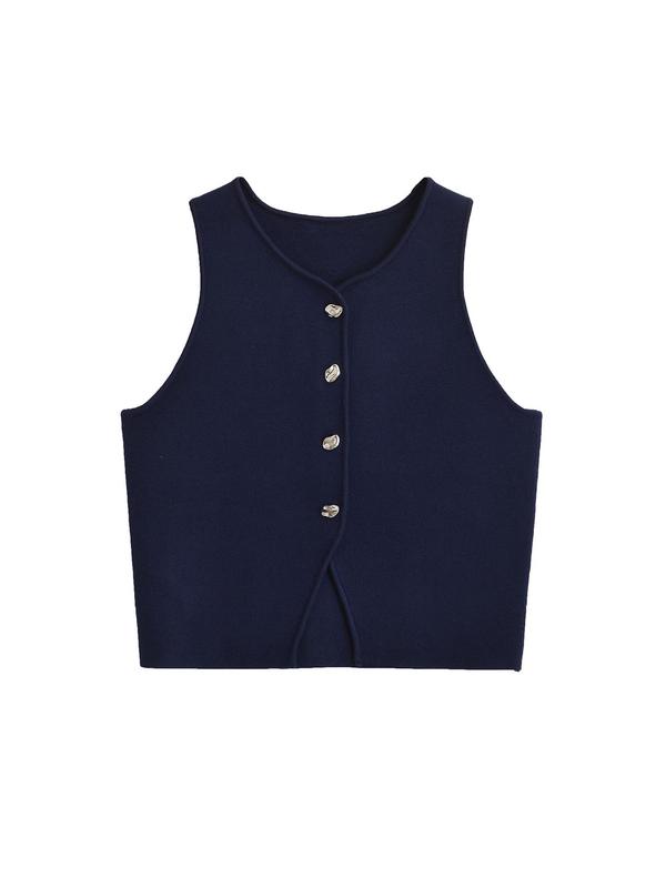 Women's Plain Button Front V Neck Sweater Vest, Casual Sleeveless Knit Top for Spring & Fall, Fashion Women's Knitwear for Daily Wear