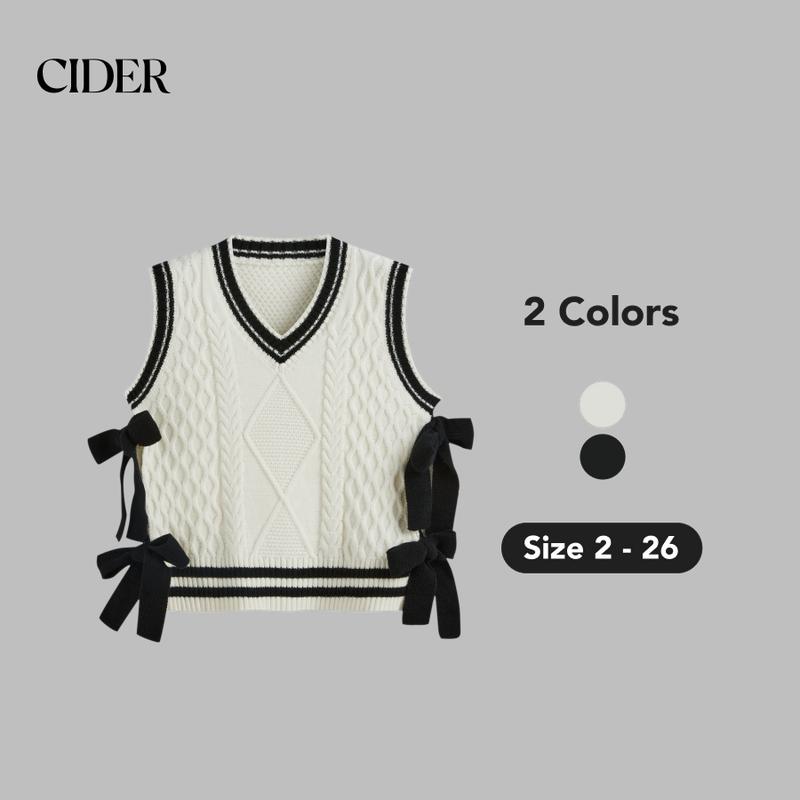 Cider [2 colors, size 2-26] V-neck Solid Bowknot Knitted Vest