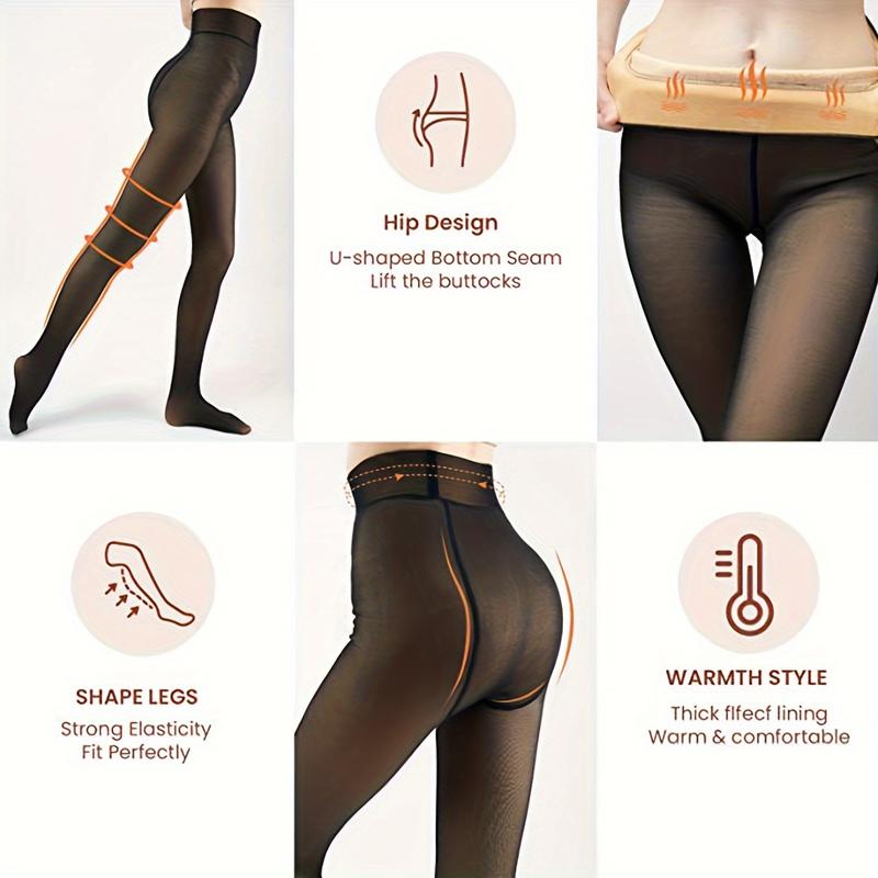 Warm pantyhose with transparent thick leggings at the bottom for warmth and slimming, perfect for pairing with short skirts, high heels, and more.