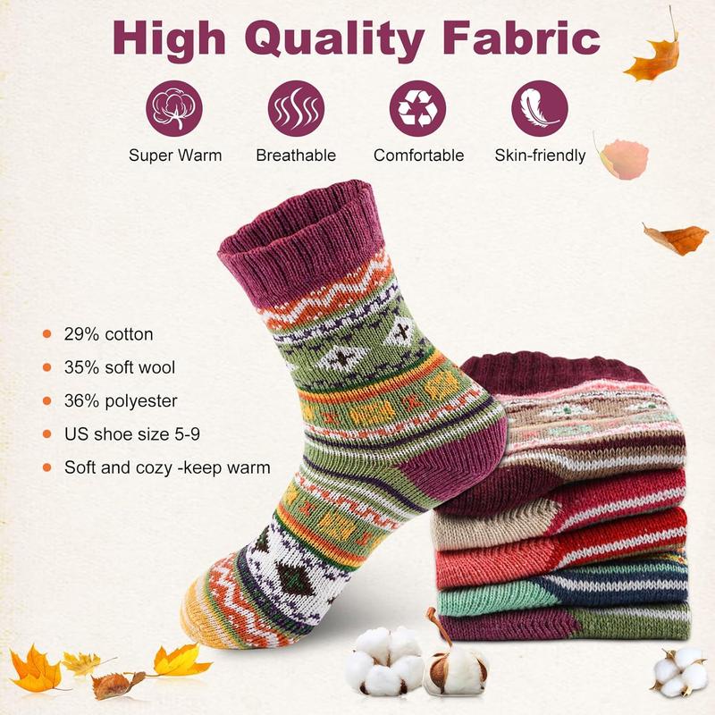 5Pairs Free Size Fuzzy Socks Soft Wool Crew Warm Socks for Women Winter Multicolor Christmas Womens Winter Socks Gift Box