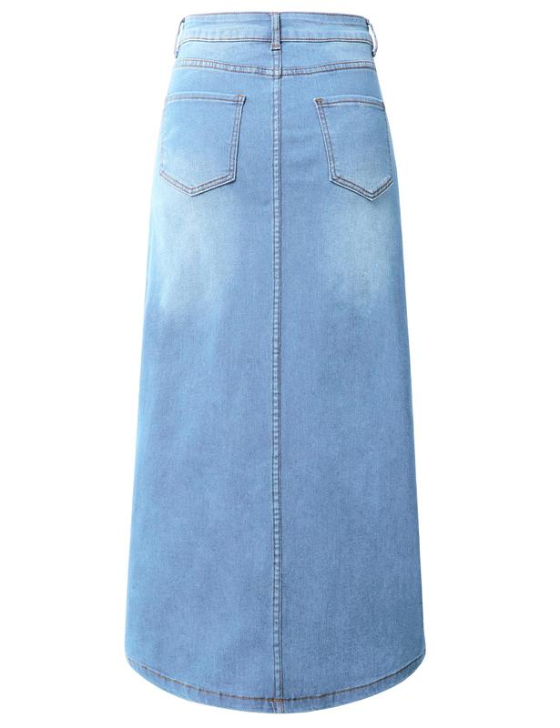 Women's High-Waisted Vintage Denim Maxi Skirt | A-Line Stretch Jean Skirt with Pockets | Casual & Chic Long Skirt for Everyday Wear Womenswear Bottom