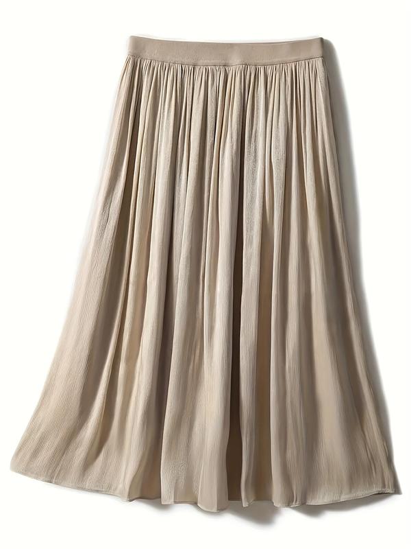 Women's Solid Pleated A Line Skirt, Elegant Fashion Long Skirt for Daily Outdoor Wear, Ladies Bottoms for All Seasons