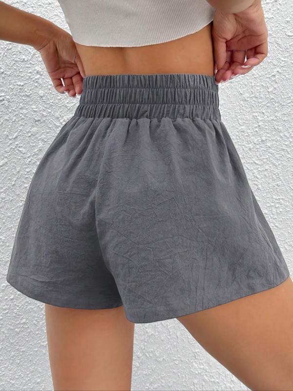 Women's Letter Patched Elastic Waist Shorts, Casual High Waist Wide Leg Shorts, Ladies Bottoms for Summer