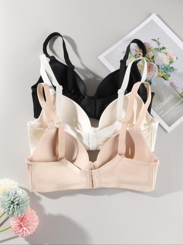 Women's Solid Color Push Up Bra, Casual Comfortable Breathable Adjustable Strap Bra for Daily Wear, Women's Underwear for All Seasons