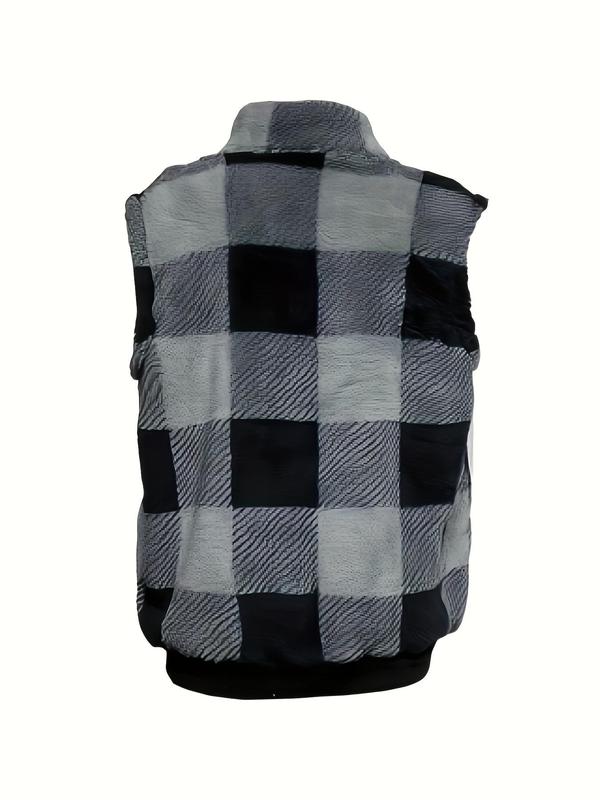 Women's Plaid Print Zip Up Funnel Neck Vest, Casual Pocket Sleeveless Outerwear for Fall & Winter, Ladies Clothes for Daily Wear