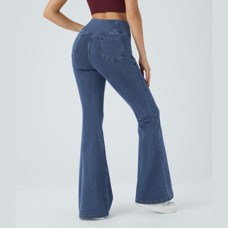 Halara Halara Flex™ High Waisted Crossover Pocket Washed Stretchy Knit Casual Super Flare Jeans