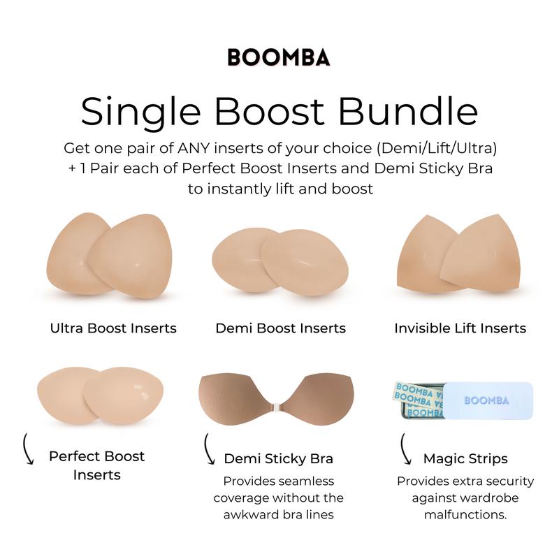 BOOMBA Single Boost Bundle - Patented Adhesive Bra Inserts - Pack of 3