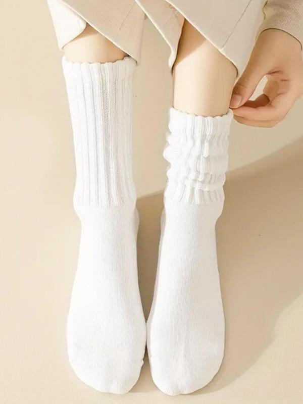 Women's Solid Ribbed Thermal Lined Crew Socks, Casual Soft Comfy Warm Pile Socks for Fall & Winter, Women's Socks for Daily Wear